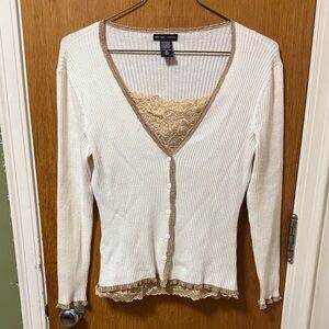 New York & Company White Button Down Shirt with Gold Tank Top